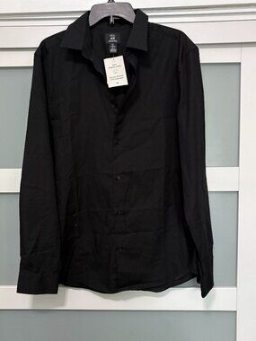 H&M Men's Slim Fit No Iron Black Button Front Dress Shirt sz Large L NWT NEW